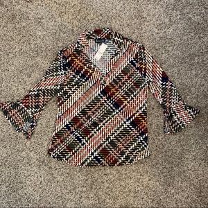 New York & Company 3/4 Sleeve Houndstooth Work Top
